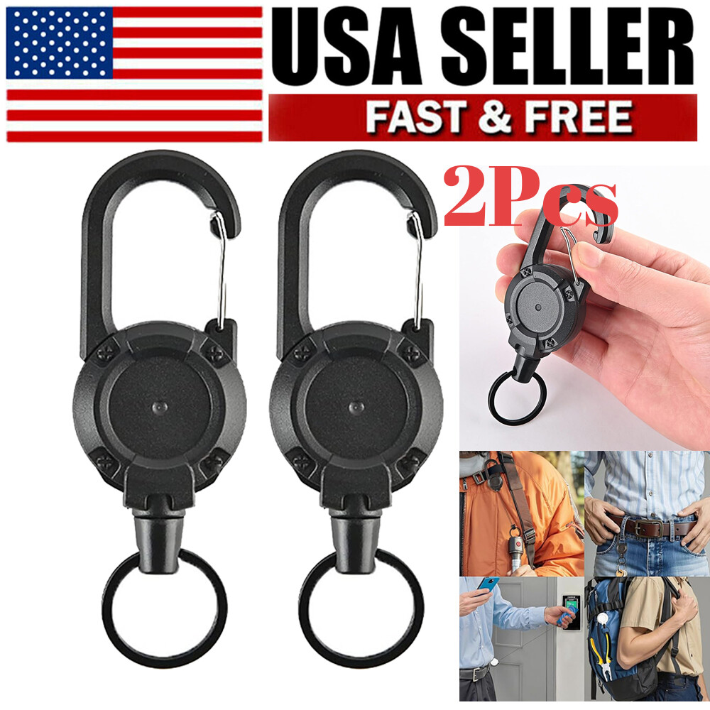 2Pcs Heavy Duty Keychain Retractable Carabiner Car Key Chain with Badge Holder
