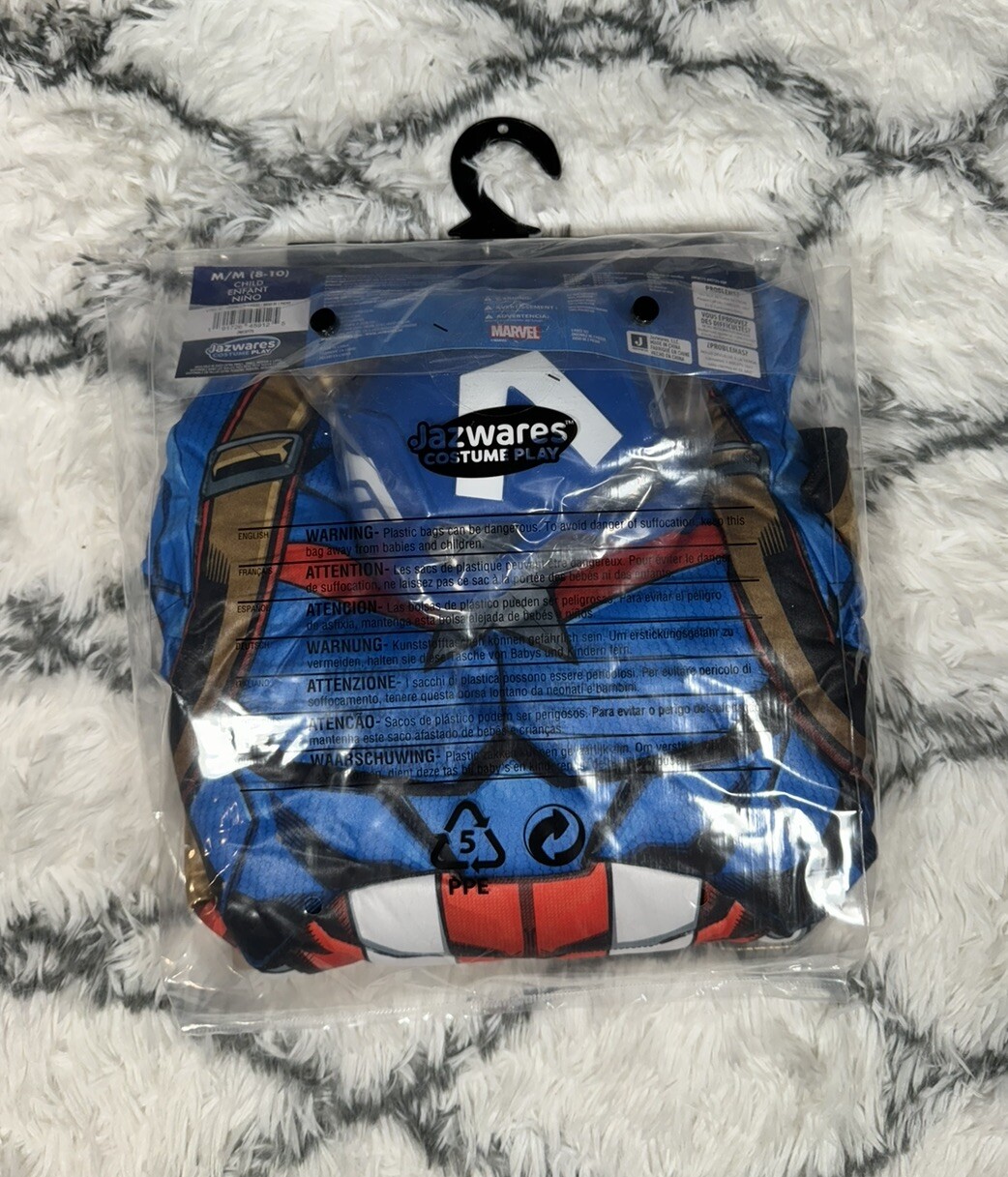 MARVEL Avengers Captain America Padded Jumpsuit Costume Cosplay Child M 8-10 NEW
