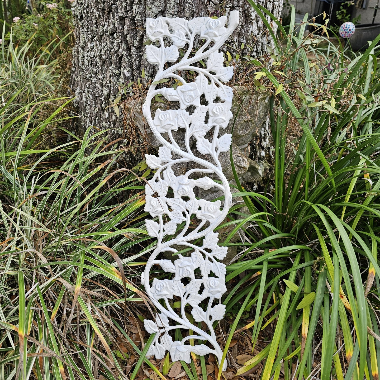 Vintage cast metal garden trellis wall decor pediment onlay