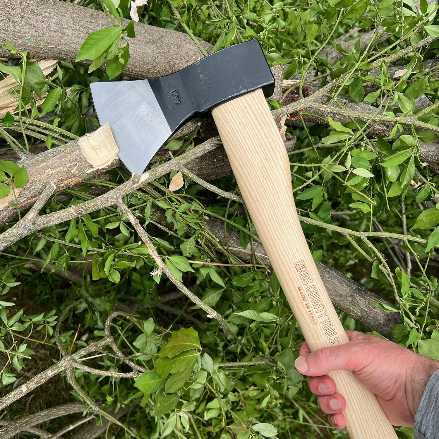 German-Style Italian Tree Felling Axe 31" Long Gently Curved Ash Wooden Handle