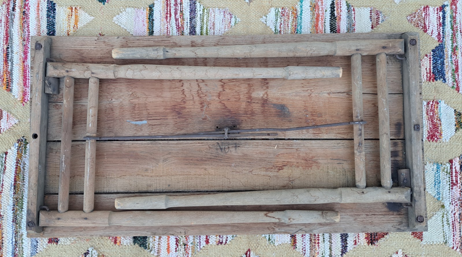 Antique Oak Folding Table No. 1 Primitive Distressed Needs Work
