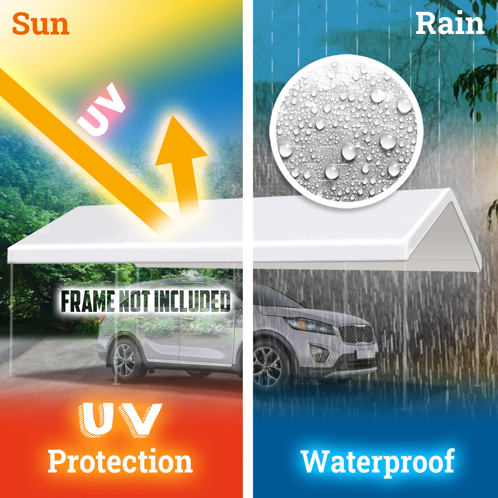 10x20' Carport Replacement Canopy Garage Top Cover Only with Bungees Ball & Edge