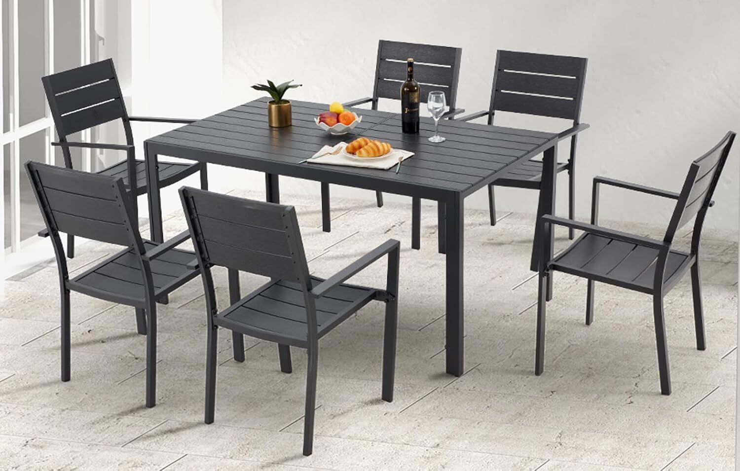 7 Piece Outdoor Dining Set, Aluminum Garden Fumiture Patio Table and Chairs Set