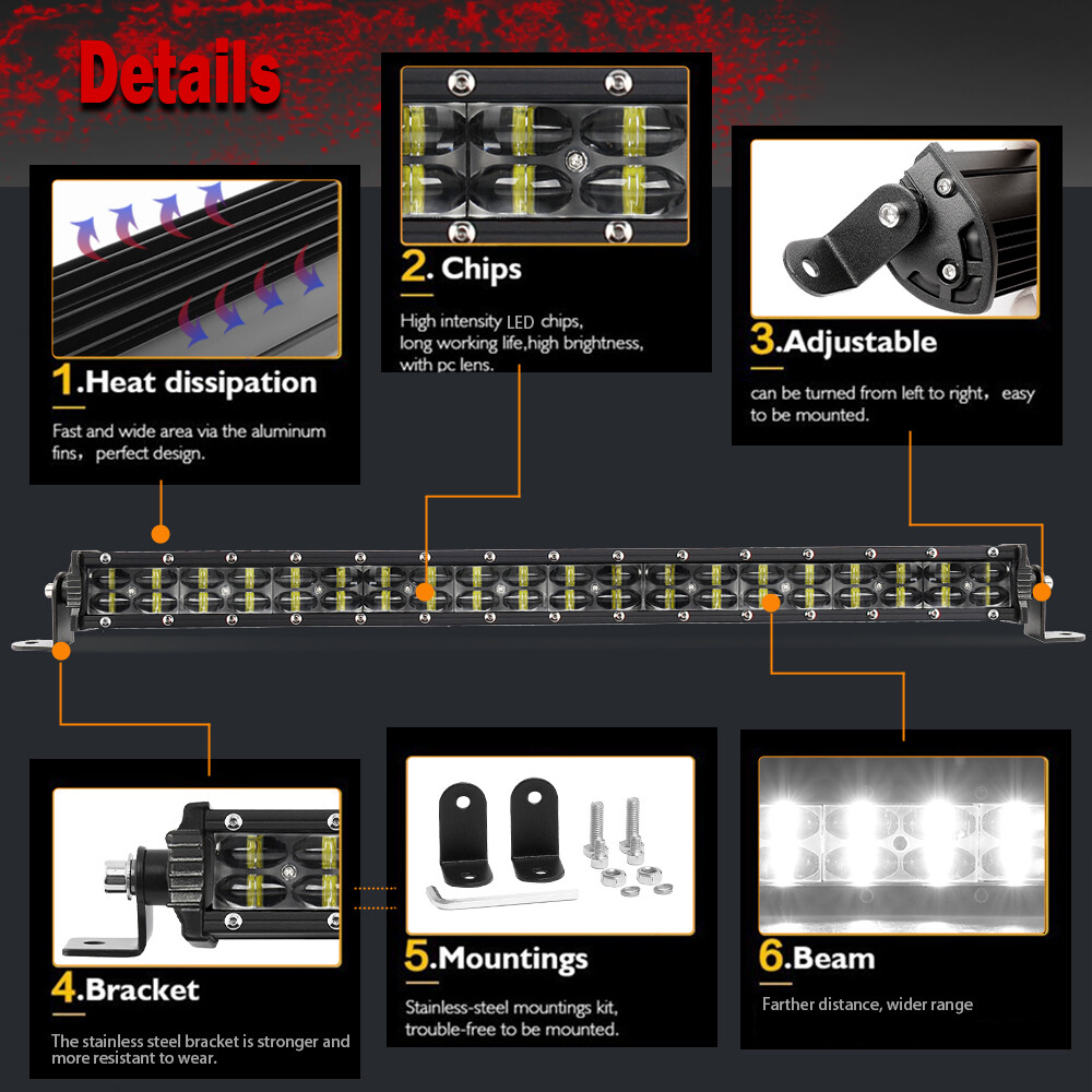 For Can-am Defender HD8/HD9/HD10 Roof 52"+8" LED Light Bar Wire+3" Cube Pods Kit