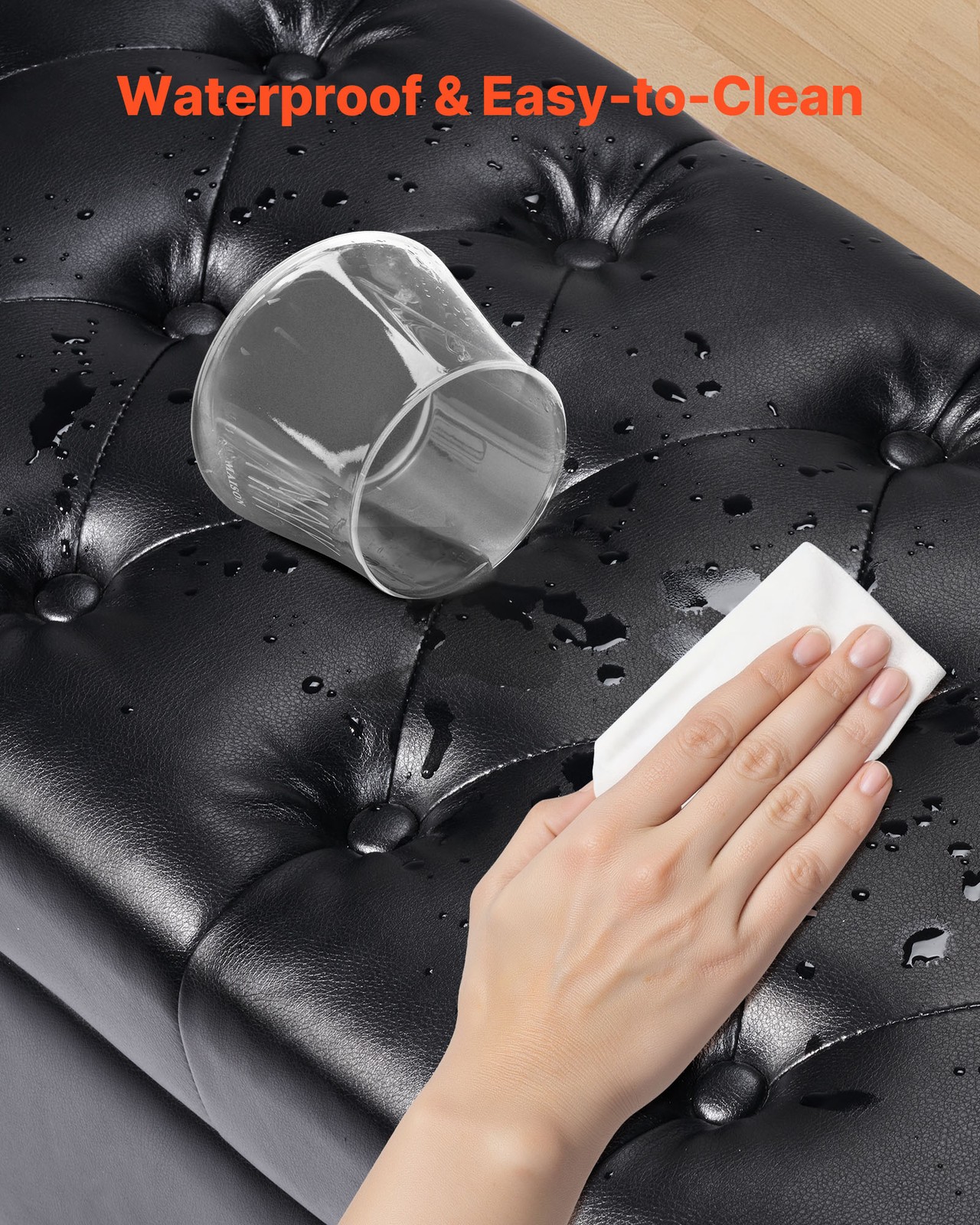 Uimoso Button-Tufted Storage Ottoman Bench PU Leather Bench with Wood Legs Black