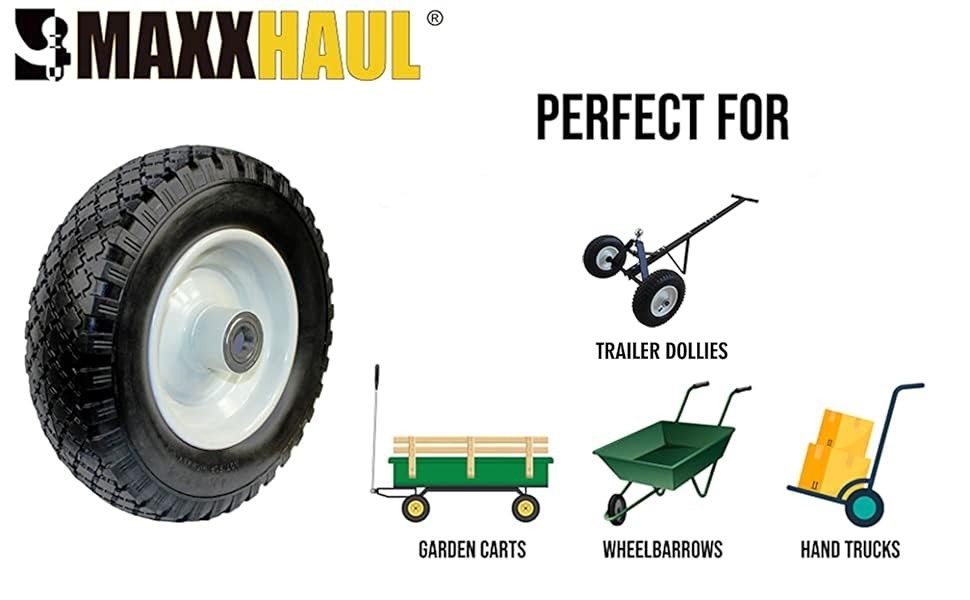 MaxxHaul 12" Flat Free Wheel Replacement Solid Tire Wheelbarrow 330 lb 51067