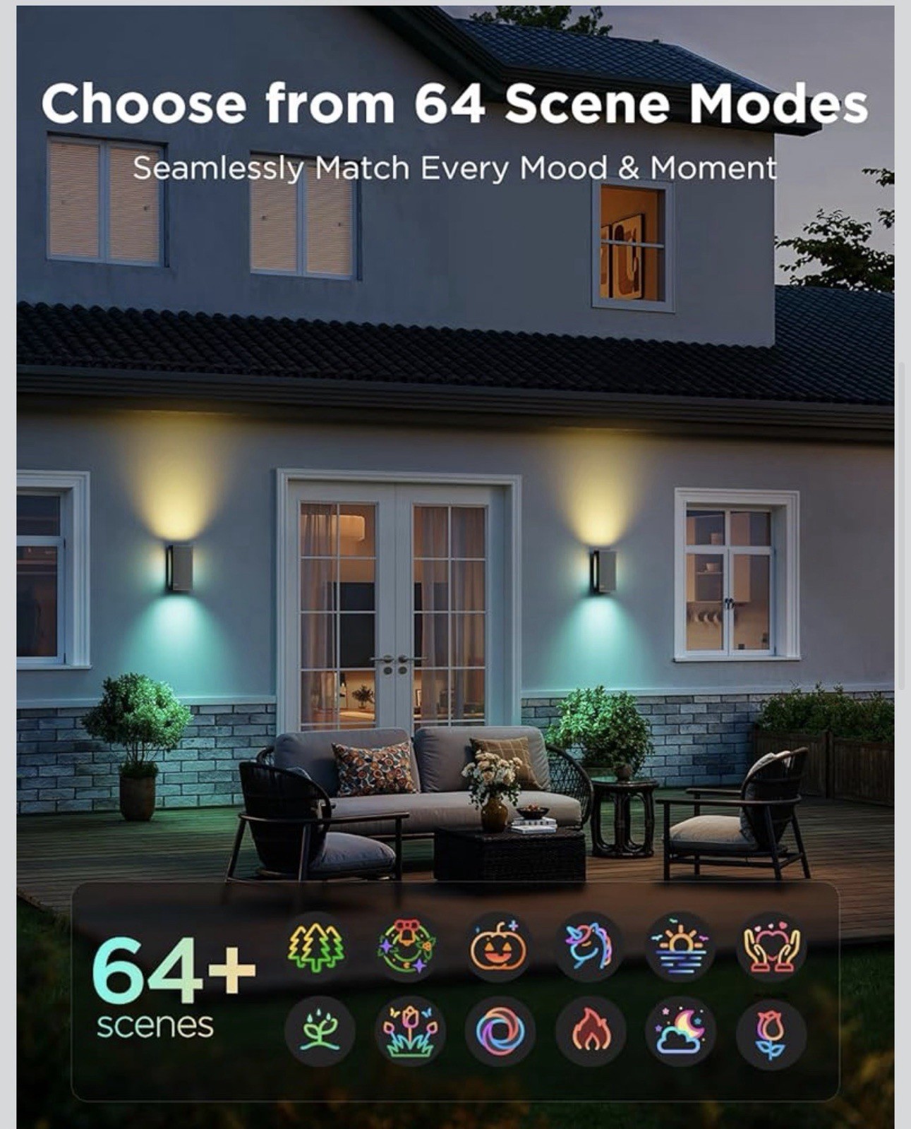 Govee Smart LED Outdoor UpDown Wall Light App Voice IP66 1200lm Multicolor