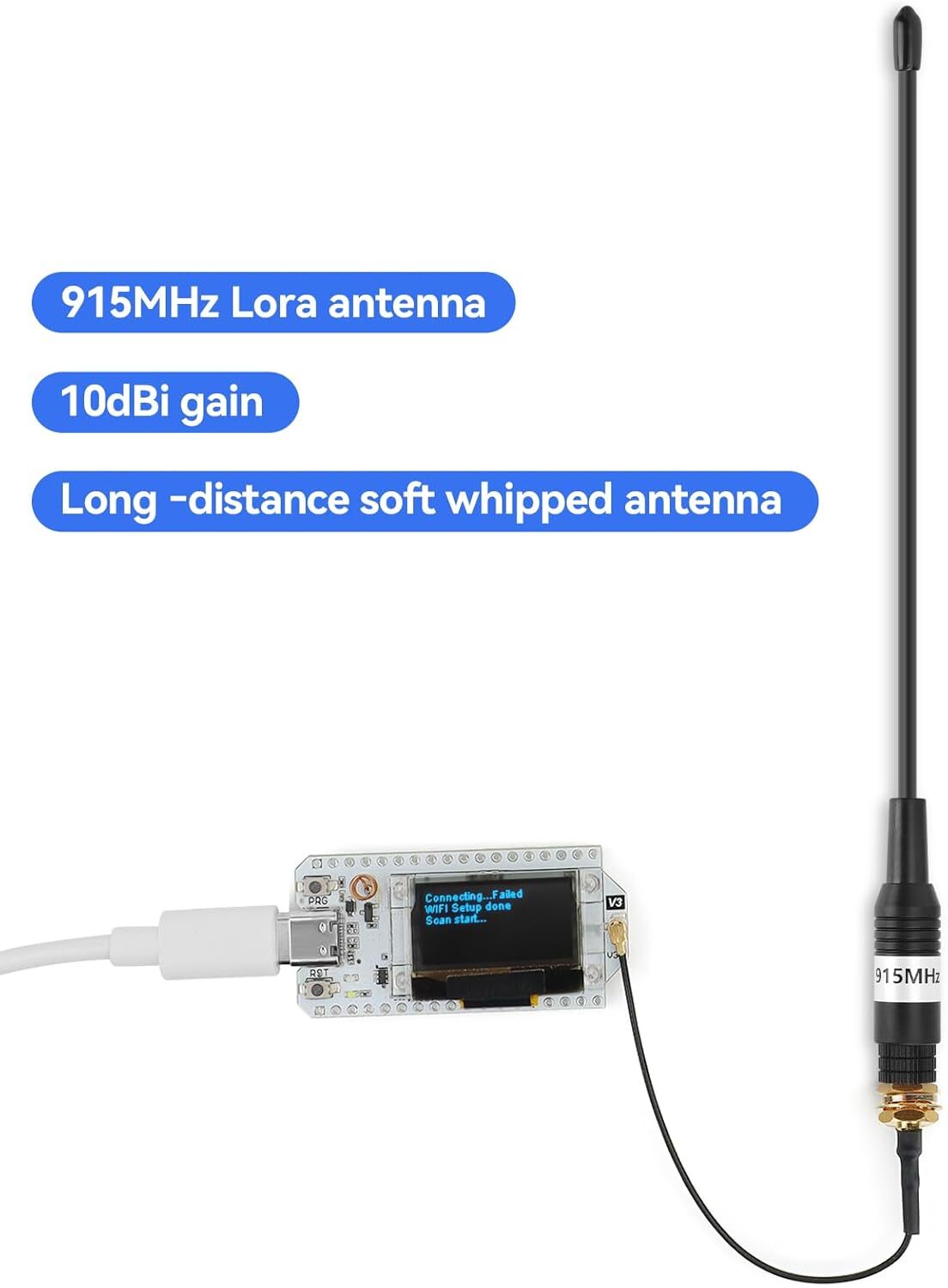 For Meshtastic LoRa Antenna 915MHz 10dBi Gain Long Range Soft Whip with SMA Male
