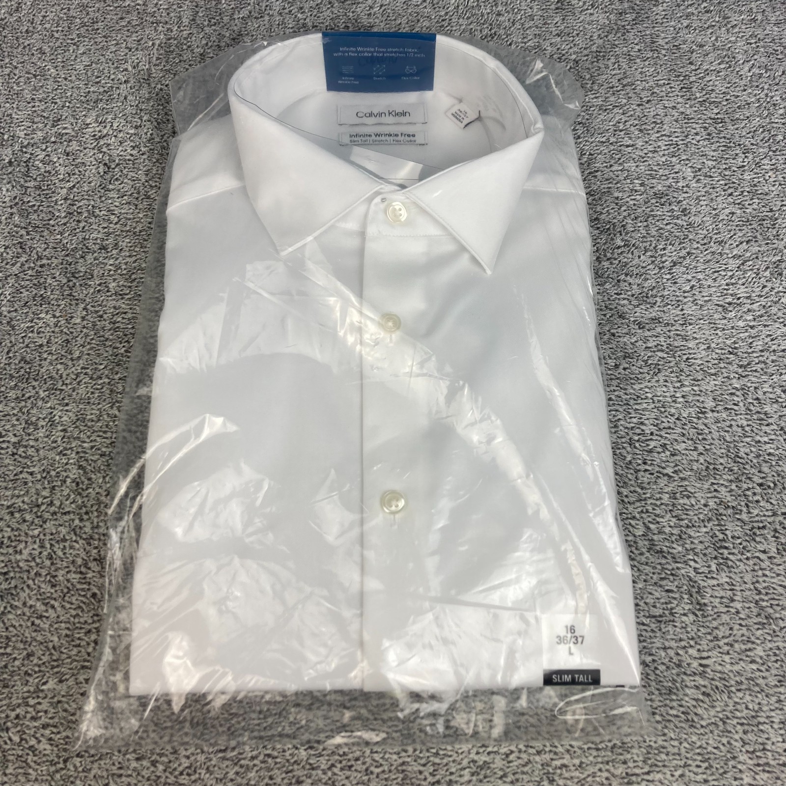 Calvin Klein Dress Shirt Infinite Wrinkle Free Slim Tall Stretch Flex 16 36/37 L