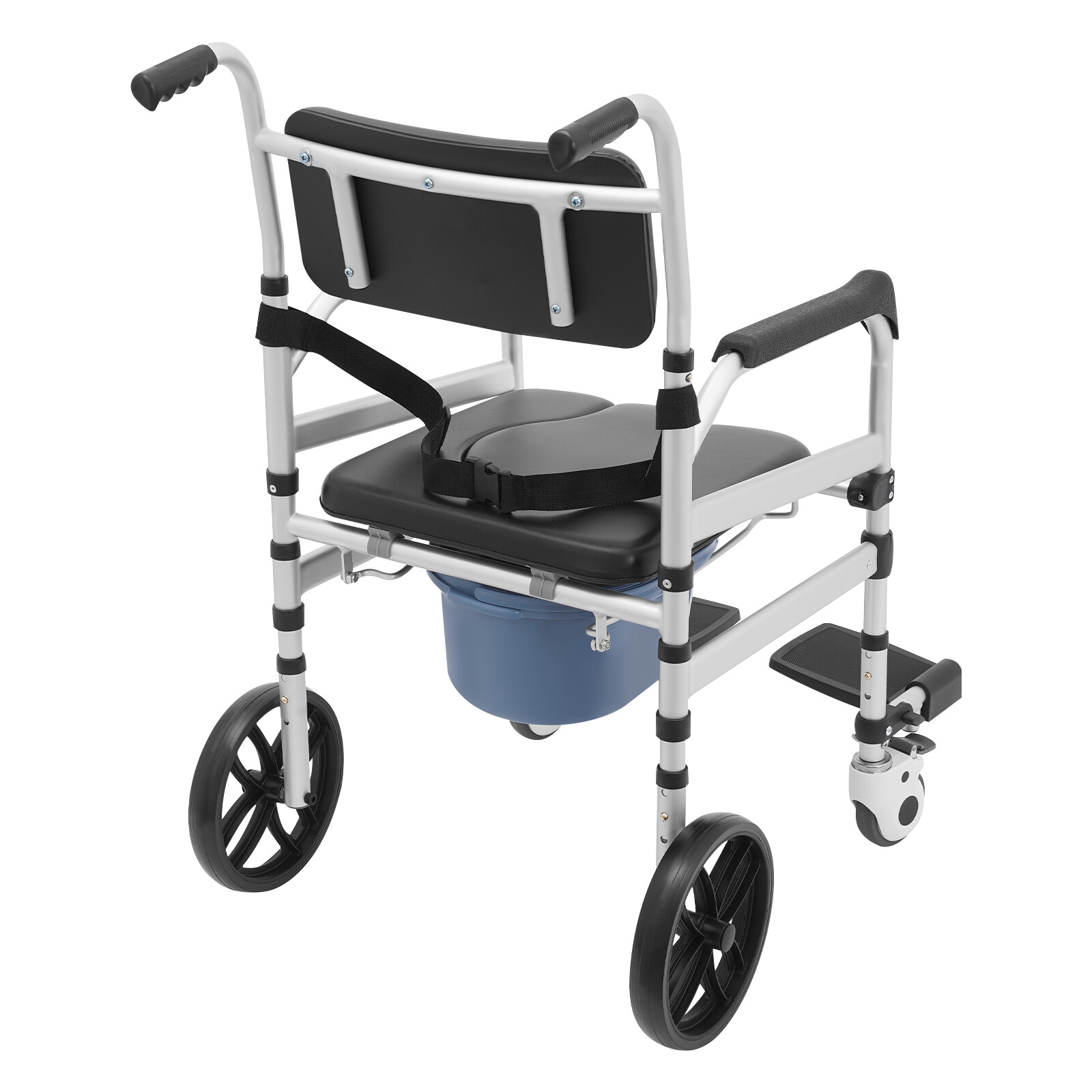 Foldable Shower Rolling Chair Adjustable Seat Folding Bath Wheelchair w/ Wheels