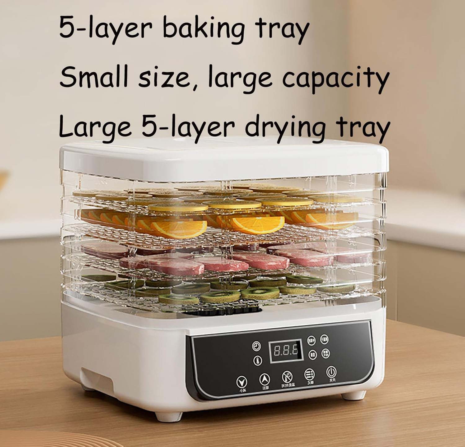 5 Trays Food Dehydrator Machine Digital Adjustable Timer 160W Jerky Fruit Drying