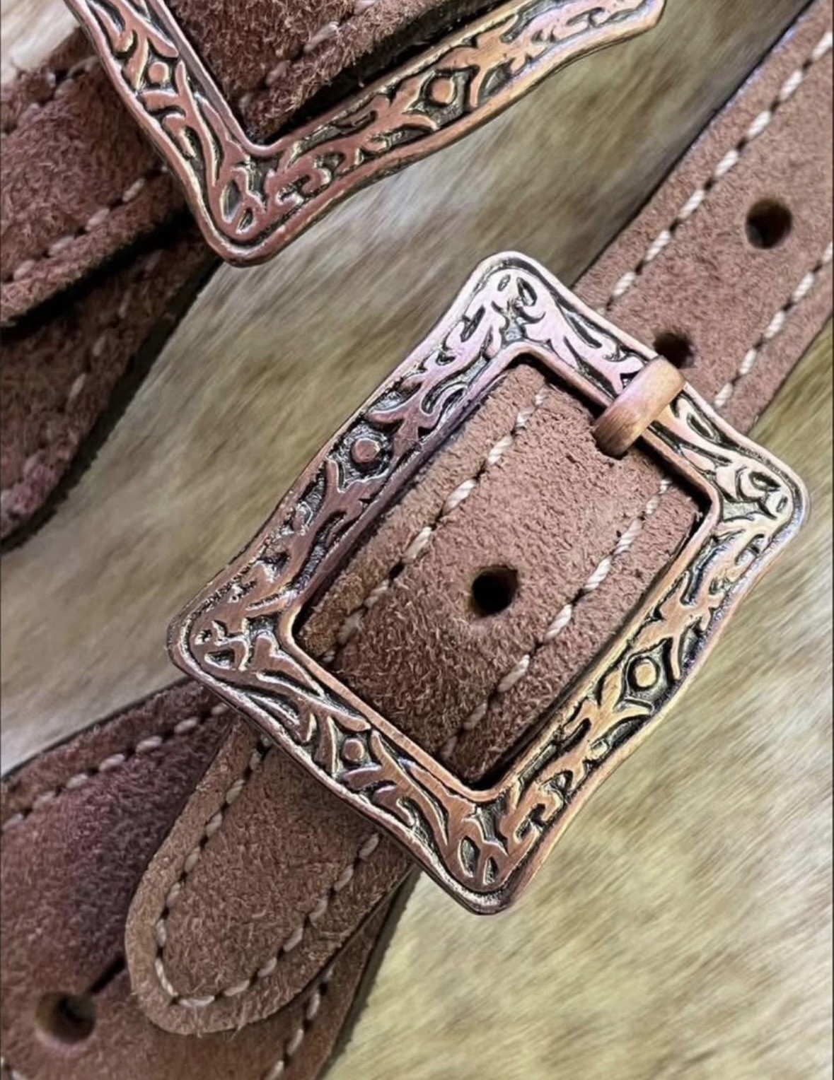 Pair Adult Roughout Leather Western Spur Straps Laced Edges FREE SHIPPING