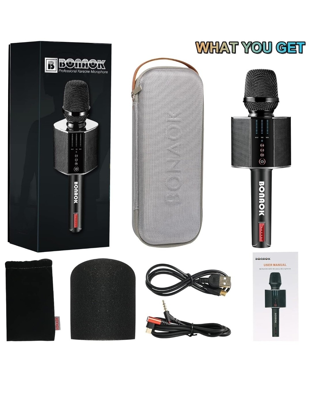 BONAOK Karaoke Microphone, Portable Wireless Bluetooth Karaoke Mic System G50