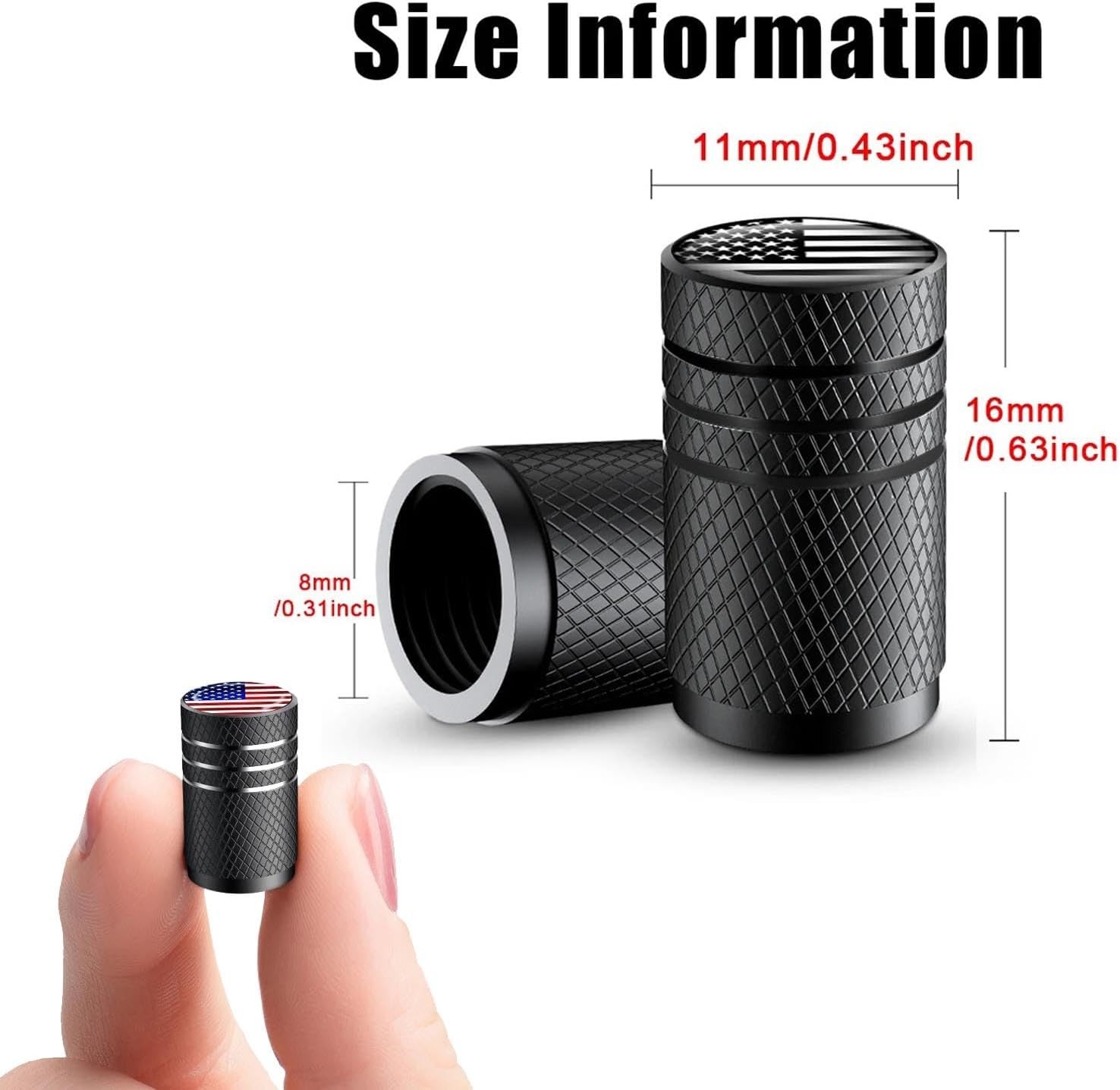 American Flag Tire Valve Stem Caps, Aluminum USA Black White (12 Pack)