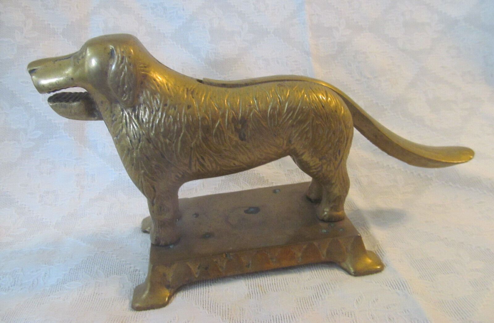 St. Bernard Dog Brass Figural Nutcracker on Footed Base~Heavy & Solid