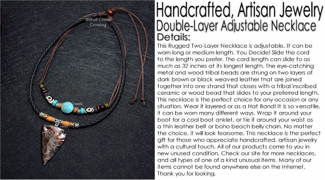 TRIBAL Leather STONE ARROWHEAD Adjustable 32" Necklace Turquoise HOT! FREE SHIP'