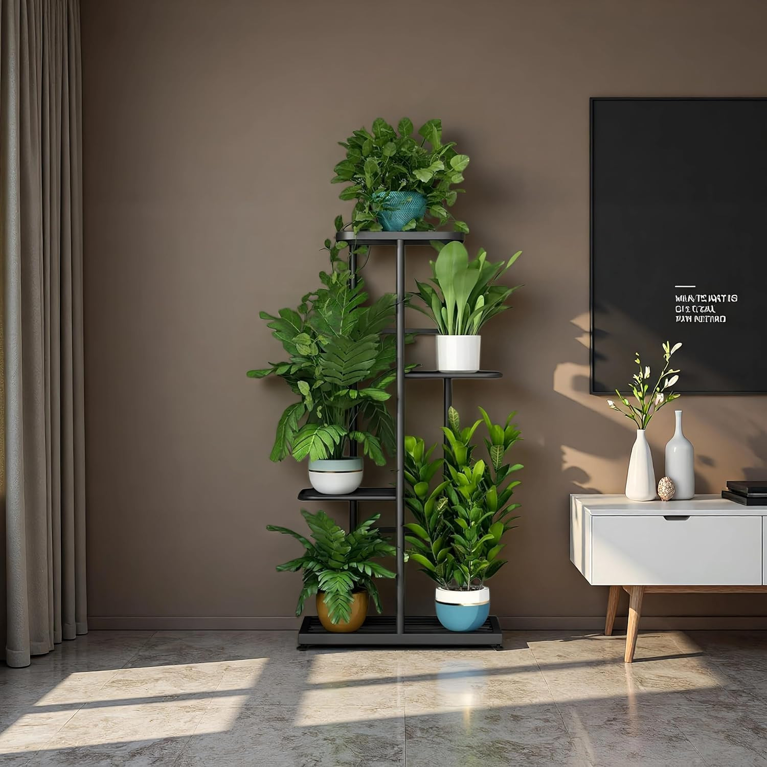 Plant Stand Indoor Outdoor Corner 4 Tier Metal Plant Shelf Patio Plant Rack for