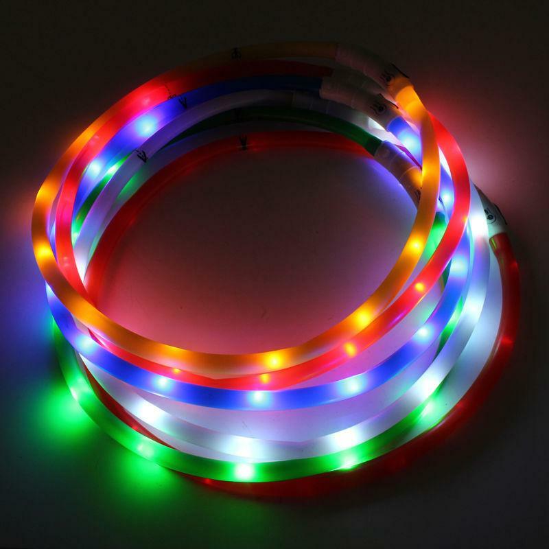SOFT SILICONE RECHARGEABLE COLLAR glow light-UP LED for Dog Cat Pet Night Safety