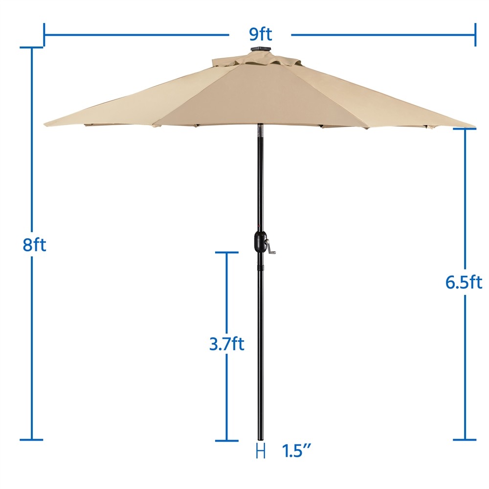 9FT Patio Umbrella Market Umbrella w/ 32 LED Lights & Push Button Tilt & Crank