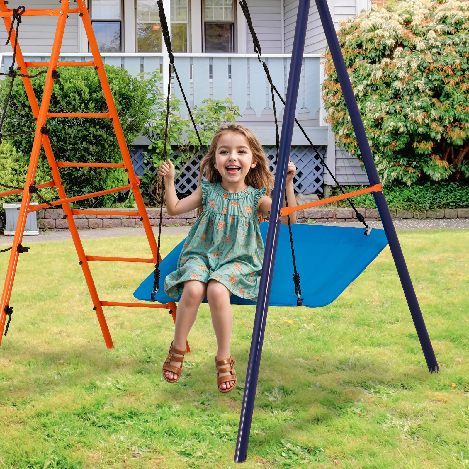 6-in-1 Swing Sets for Backyard Multifunction Metal Playground Swing Set for kids