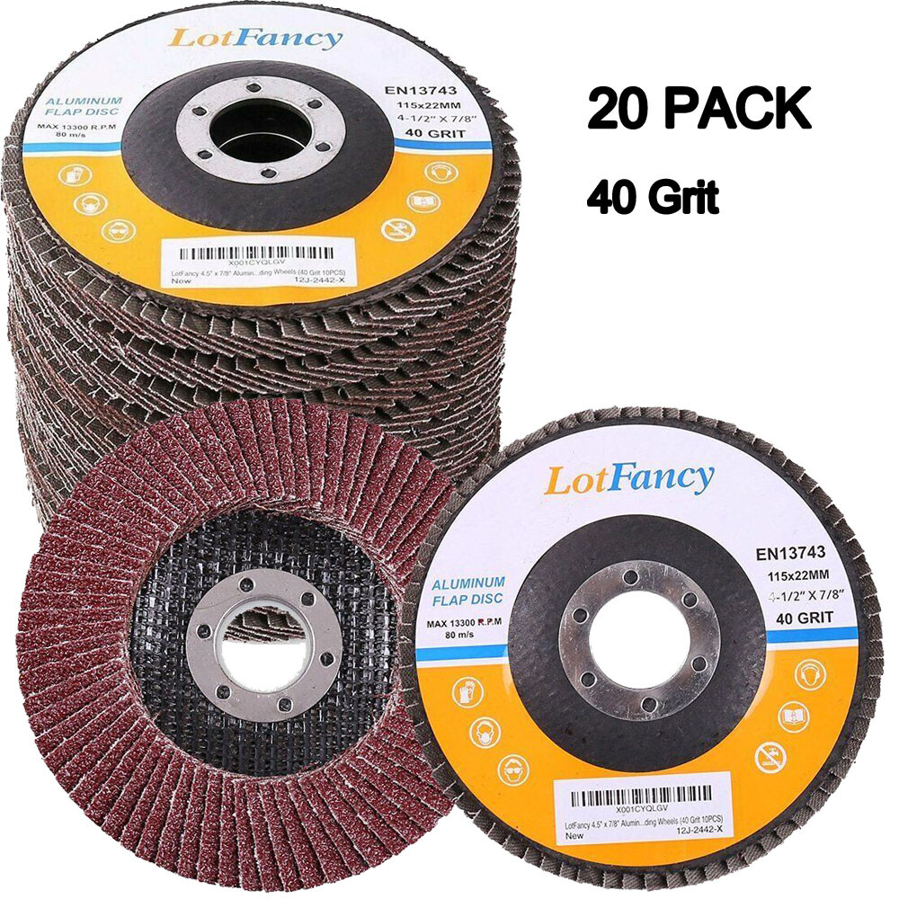 20 Packs 4.5" 4-1/2 Flap Disc 40 Grit Angle Grinder Sanding Grinding Wheels Set