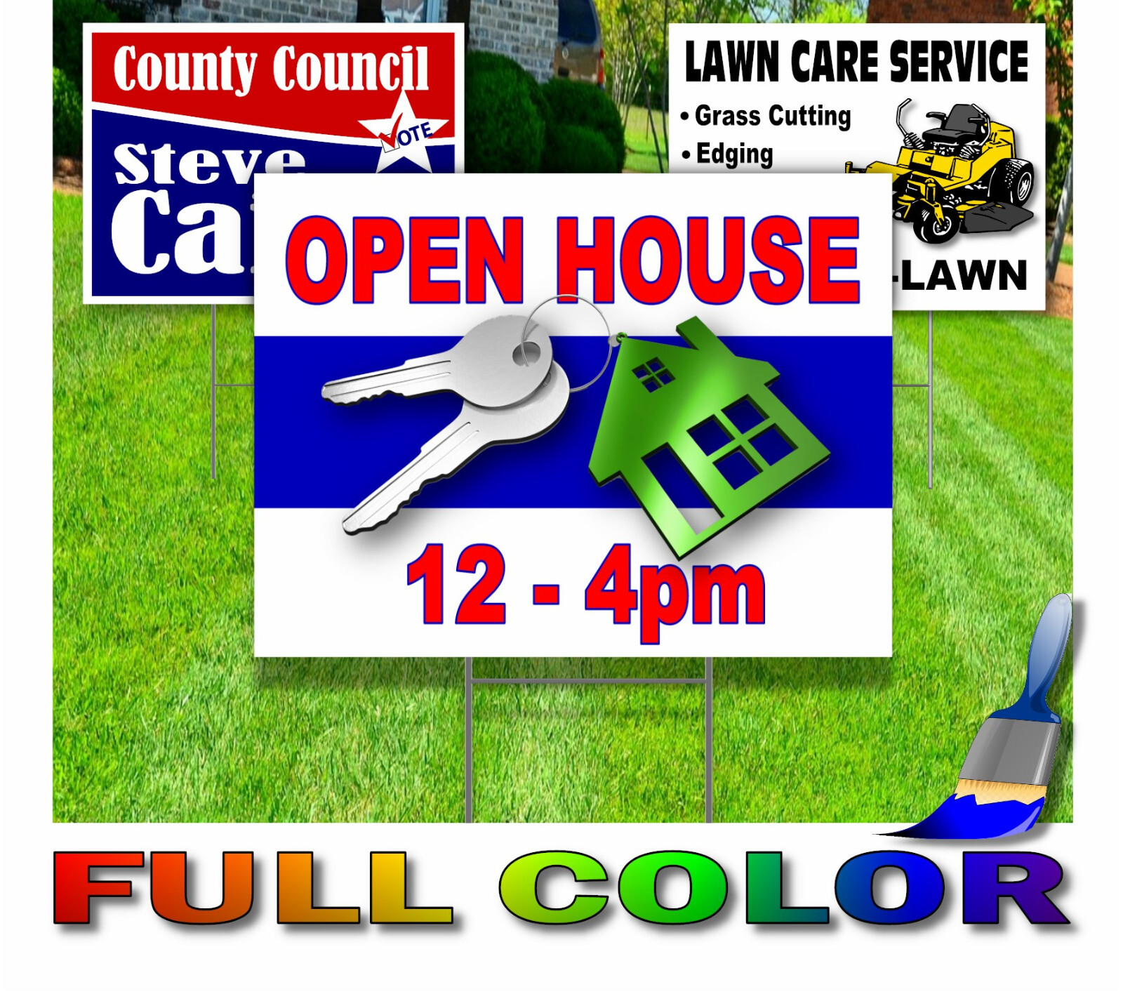 10 Pack - Custom Yard Signs-18x24-Full Color Design-Double Sided-Stakes Optional