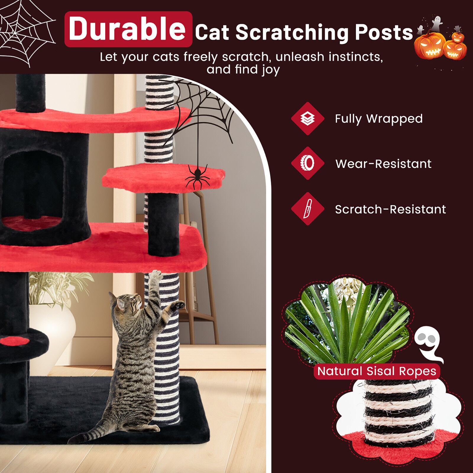 Gothic Cat Tree 52'' Tall Cat Tower w/ Cat Bed Cat Condo Sisal Scratching Post