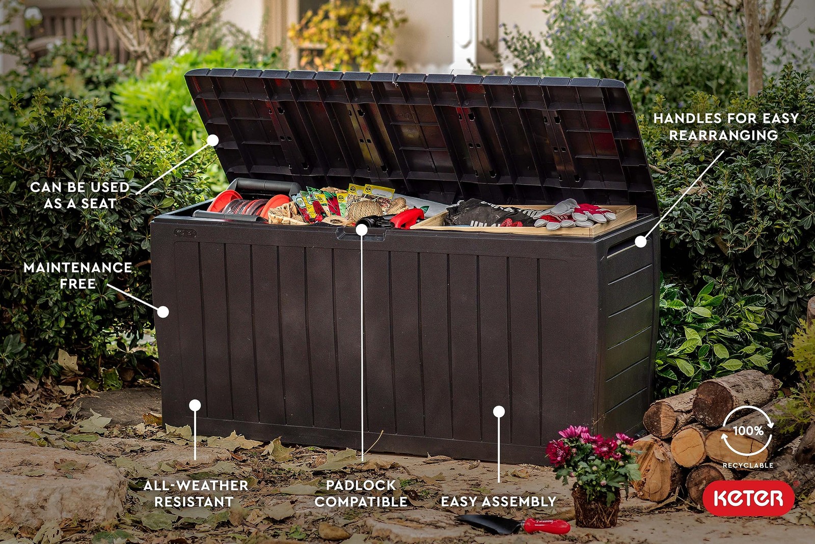 Marvel Plus 71 Gallon Resin Outdoor Storage Box for Patio Furniture Cushions,...