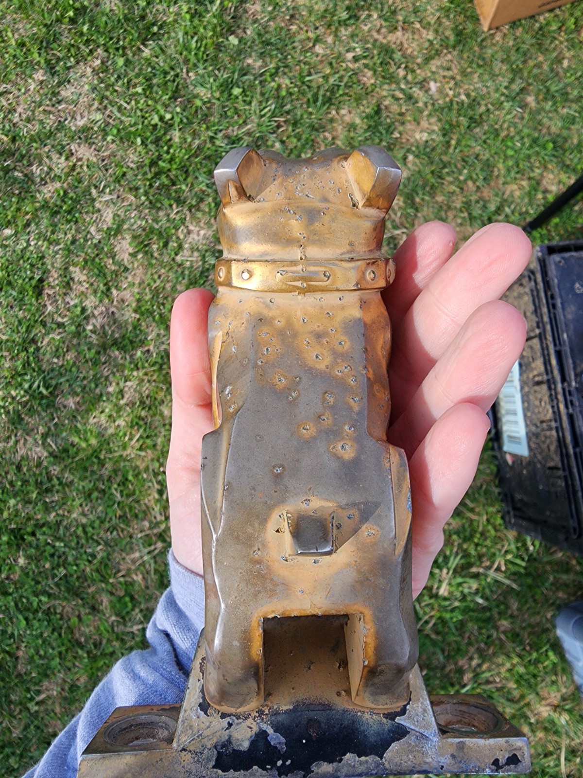 Vintage Mack Truck Bulldog GOLD BRASS Hood Ornament Emblem With Base