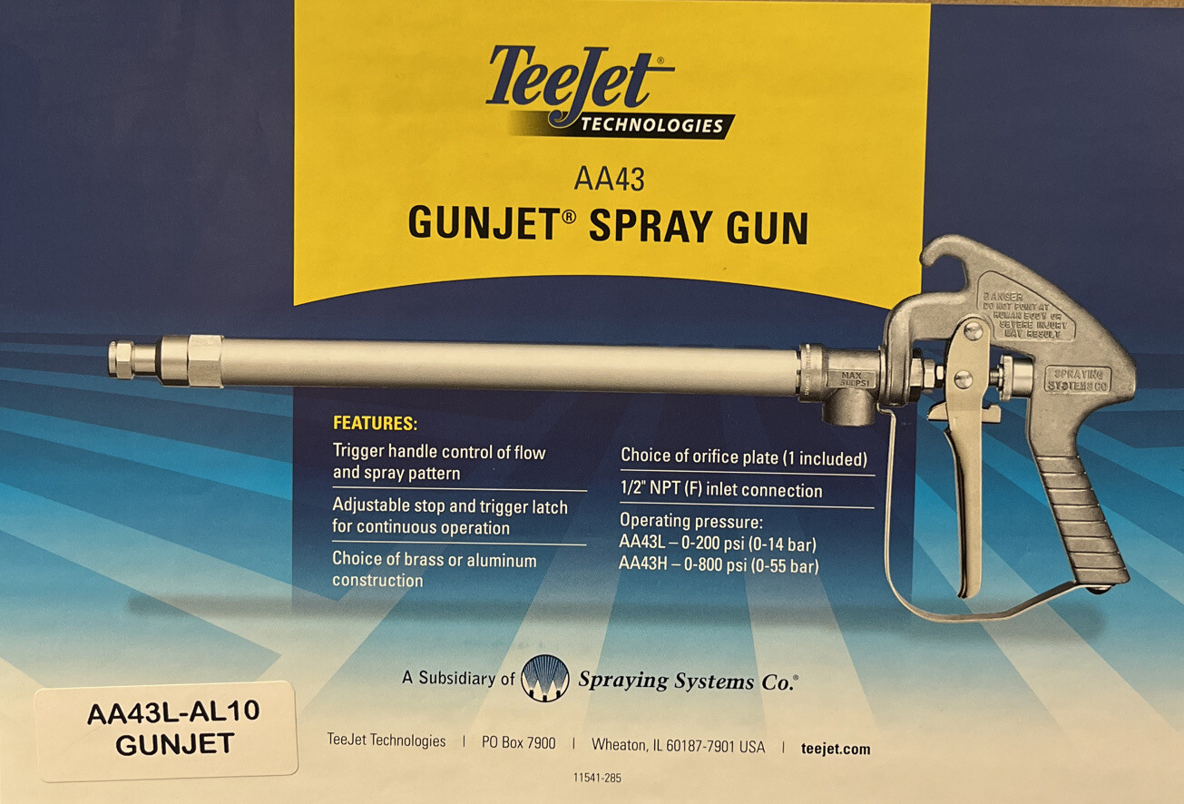 AA43L-AL10 TeeJet GunJet 22" Aluminum Spray Gun With D10 Orifice Disc