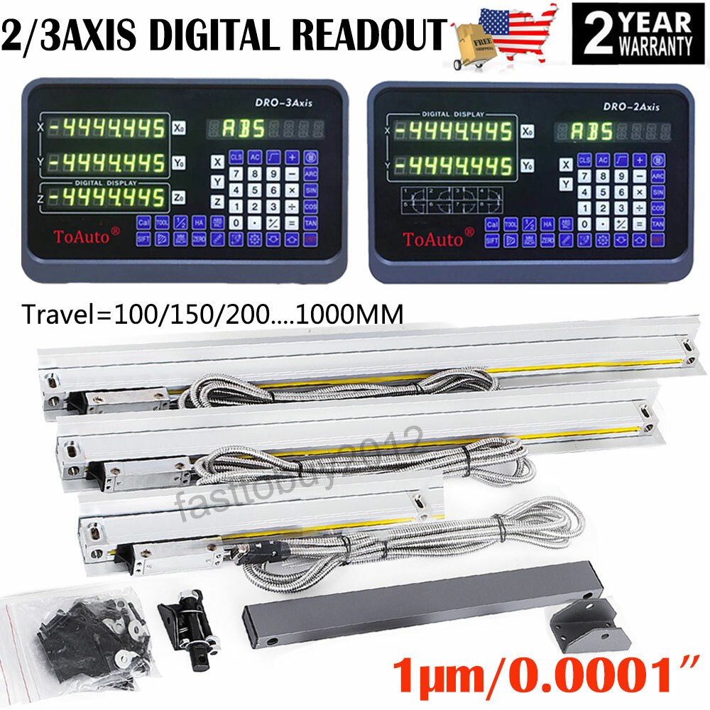 TOAUTO Linear Scale 1μm DRO 2/3 Axis Digital Readout 4"-40" Travel Glass Scales