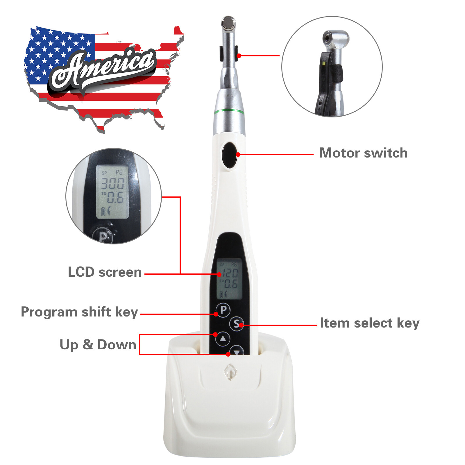 Wireless LED Dental Endodontic​ Endo Motor Root Canal 16:1 Mini Head Handpiece