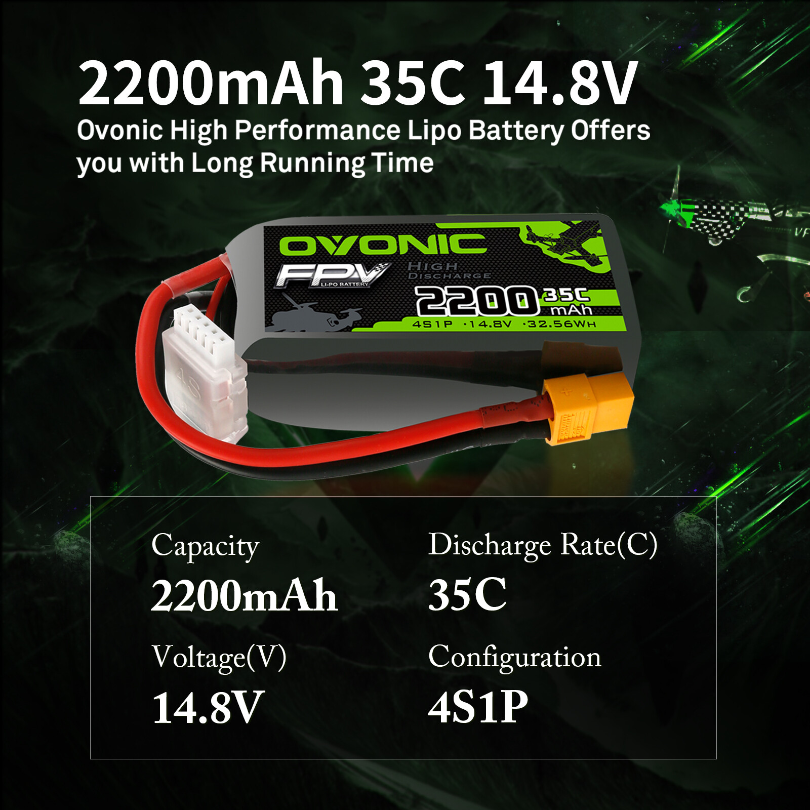 OVONIC 35C 2200mAh 14.8V 4S Lipo Battery With XT60 Plug For RC Aircraft jet Boat