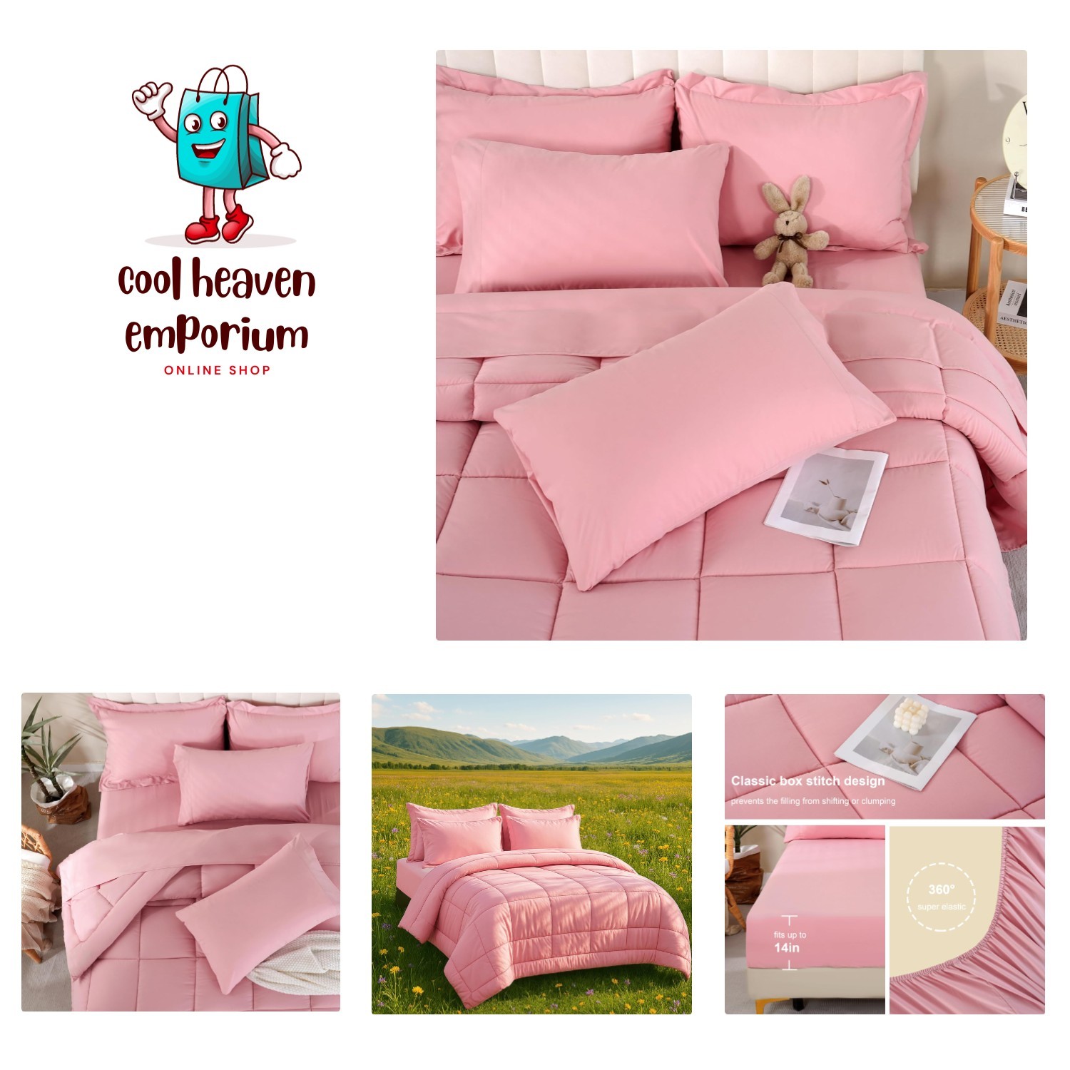 Full Size Comforter Sets, 7Pcs Full Size Bedding Sets Pink, All Season Down A...
