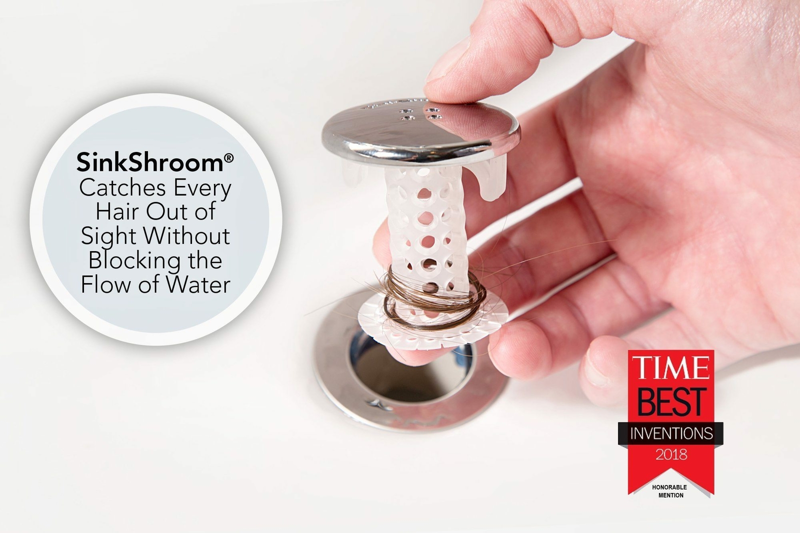 SinkShroom® Chrome Award-Winning Drain Hair Catcher Strainer Snare by TubShroom