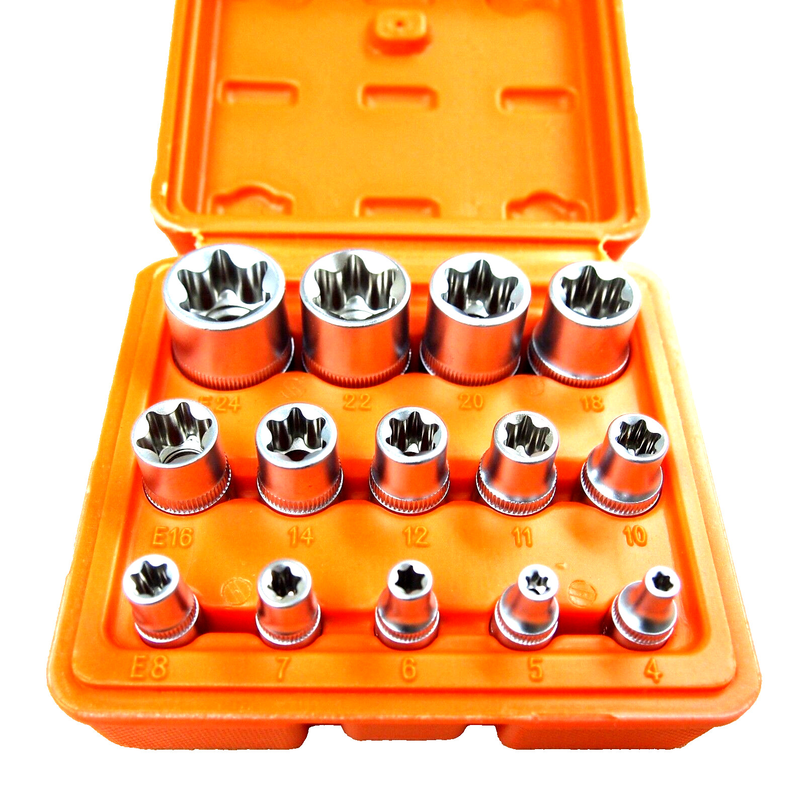 14 PC E Torx Star Female Bit Socket Set 1/2"/3/8"/1/4" Drive E4 -E24 203301