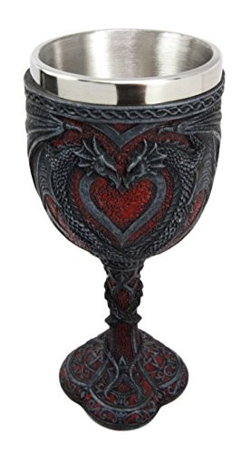 Ebros Celtic Dual Dragon Romantic Heart Vial Of Blood Wine Goblet 7"H Chalice
