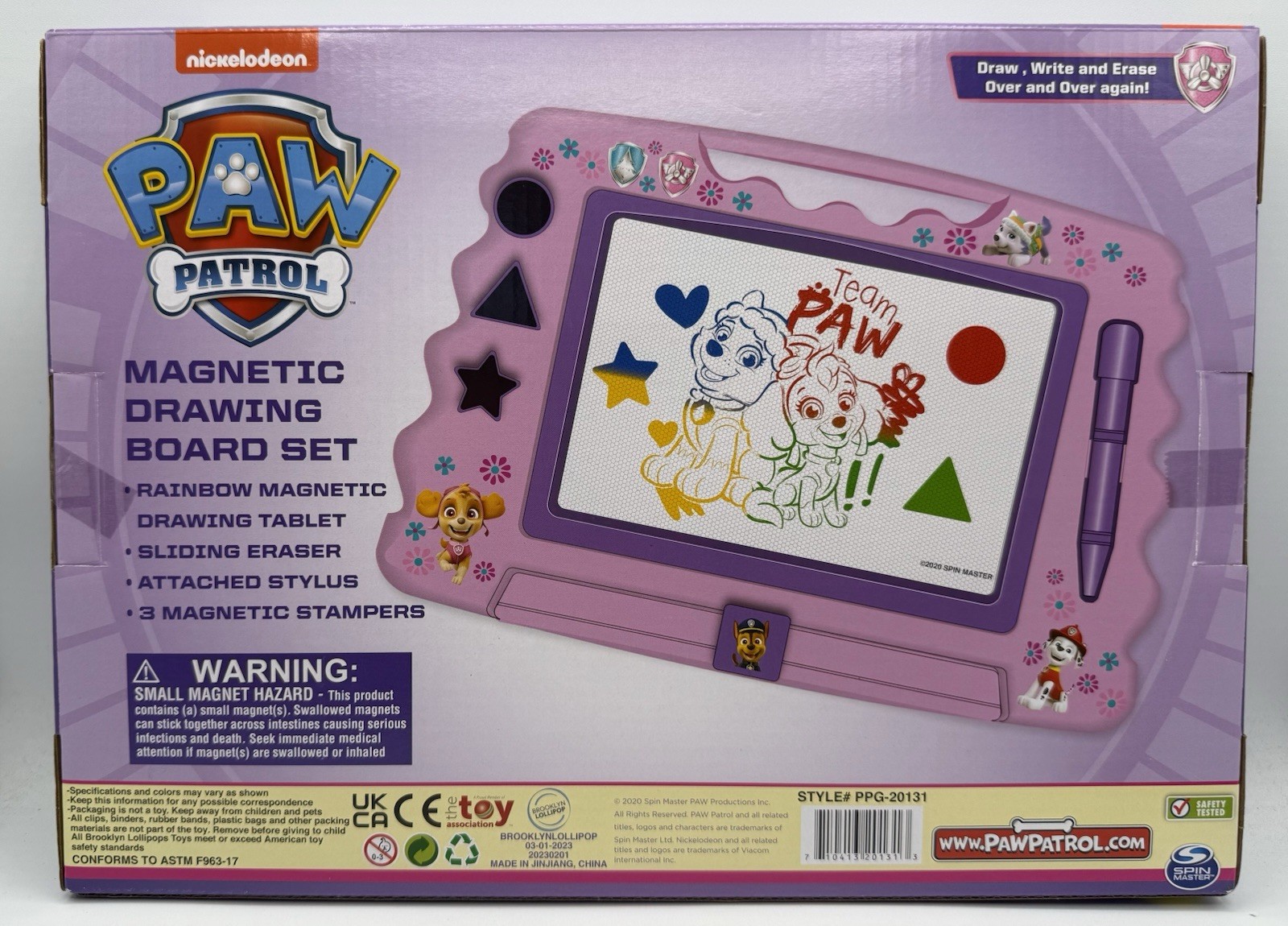 Nickelodeon Paw Patrol Magnetic Drawing Board Rainbow Pink Draw Write Erase New