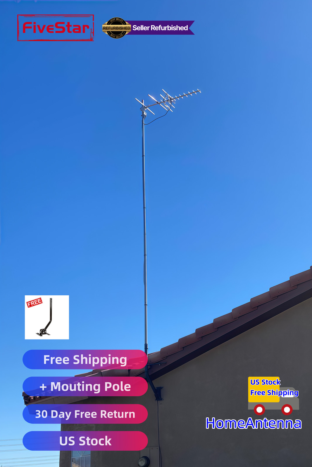 Superior Yagi Outdoor TV Antenna 200 Mile Digital HD Roof Attic Mount