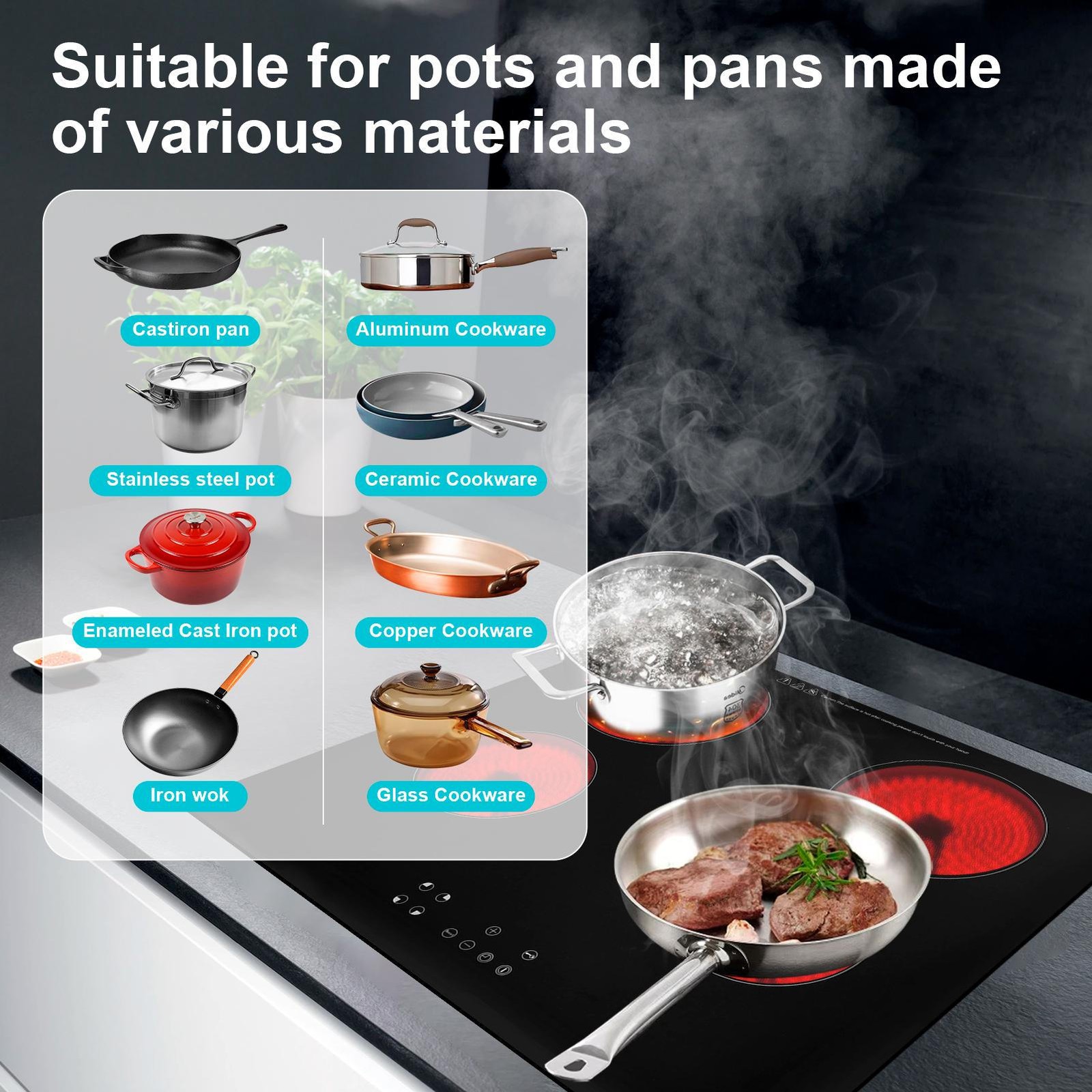 6800W Portable Induction Cooktop Countertop Four Cooker Burner Stove Hot Plate--
