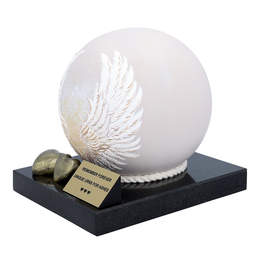 Cremation urn with angel wings Artistic urn for human ashes Personalise urn