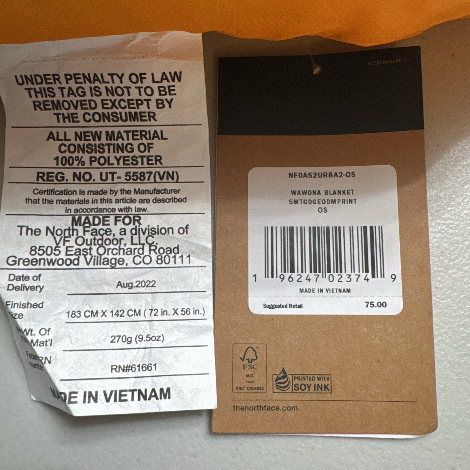 NEW The North Face Wawona Blanket 72"x56" Summit Gold/Geodome Print