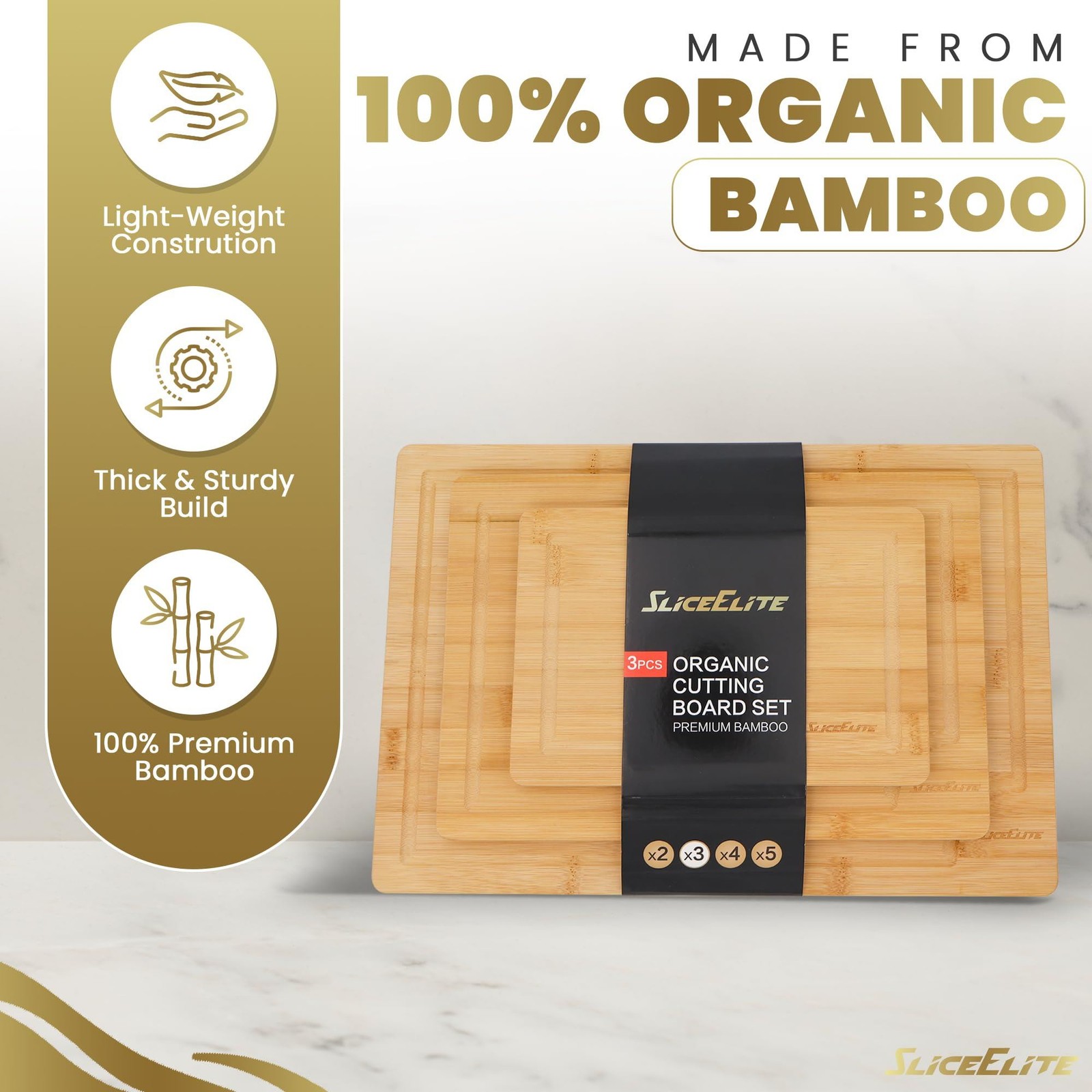 Bamboo Cutting Board Set of 3 – Wooden Boards with Handles for Kitchen