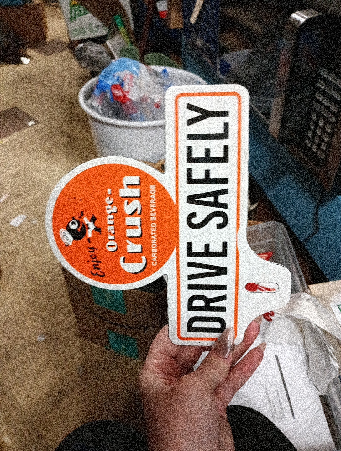 Porcelain Enjoy Orange Crush Drive Safely Topper