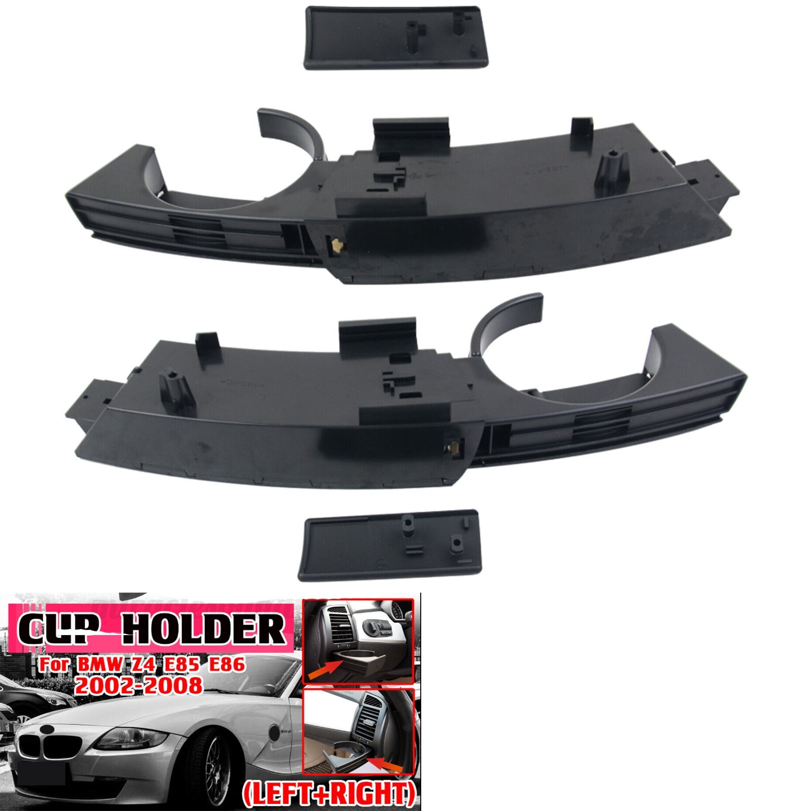 2 PCS Black Cup Holder For 2003-2008 BMW Z4 E85 E86 51457070323 51457070324