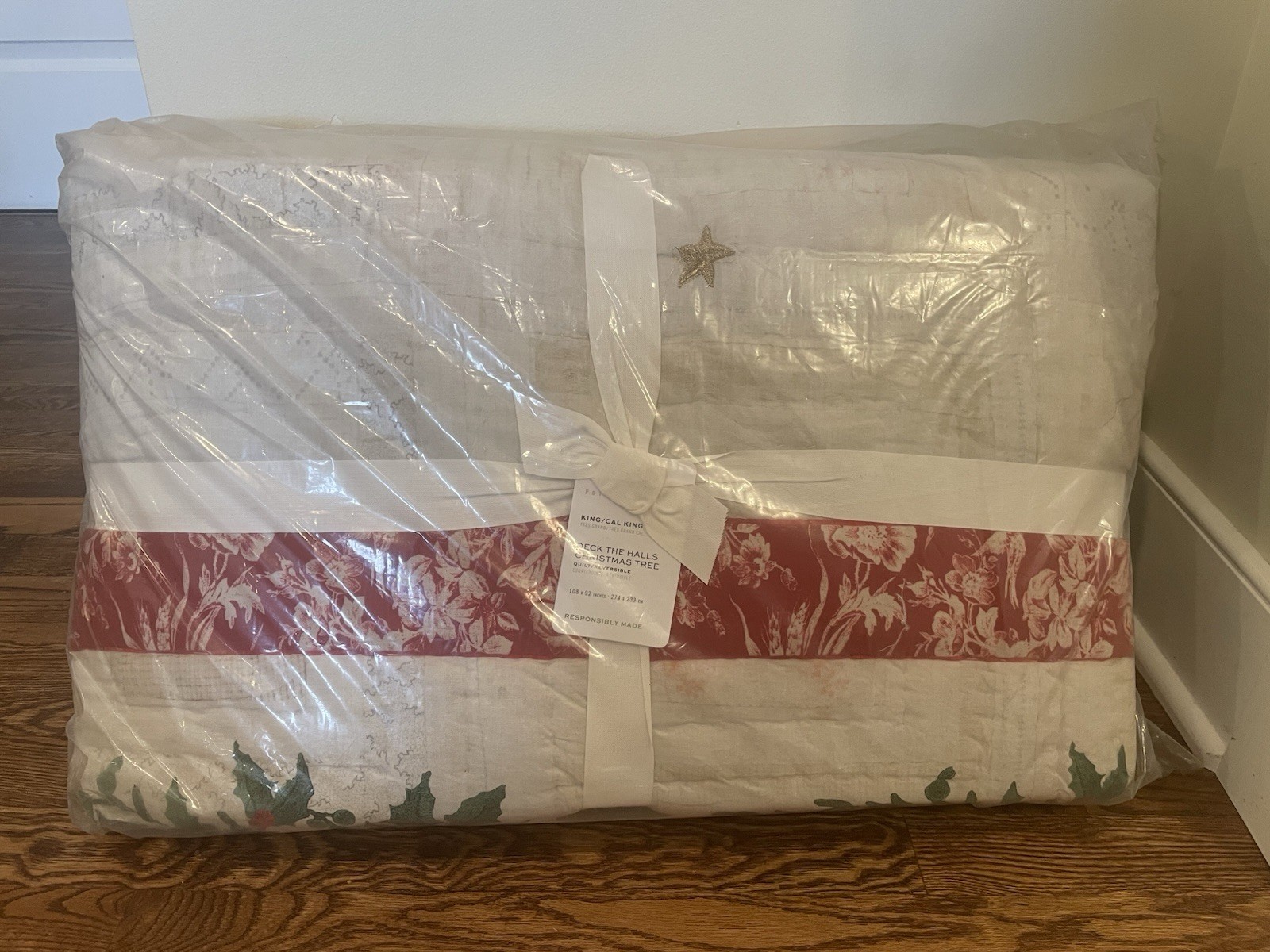 Pottery Barn Deck the Halls Christmas Tree Reversible Quilt King Cali King