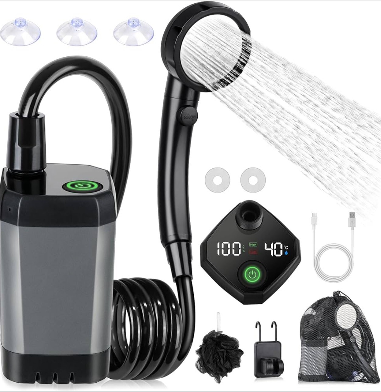 6000mAh Portable Camping Shower Rechargeable Camp Pump for Hiking Travel Outdoor