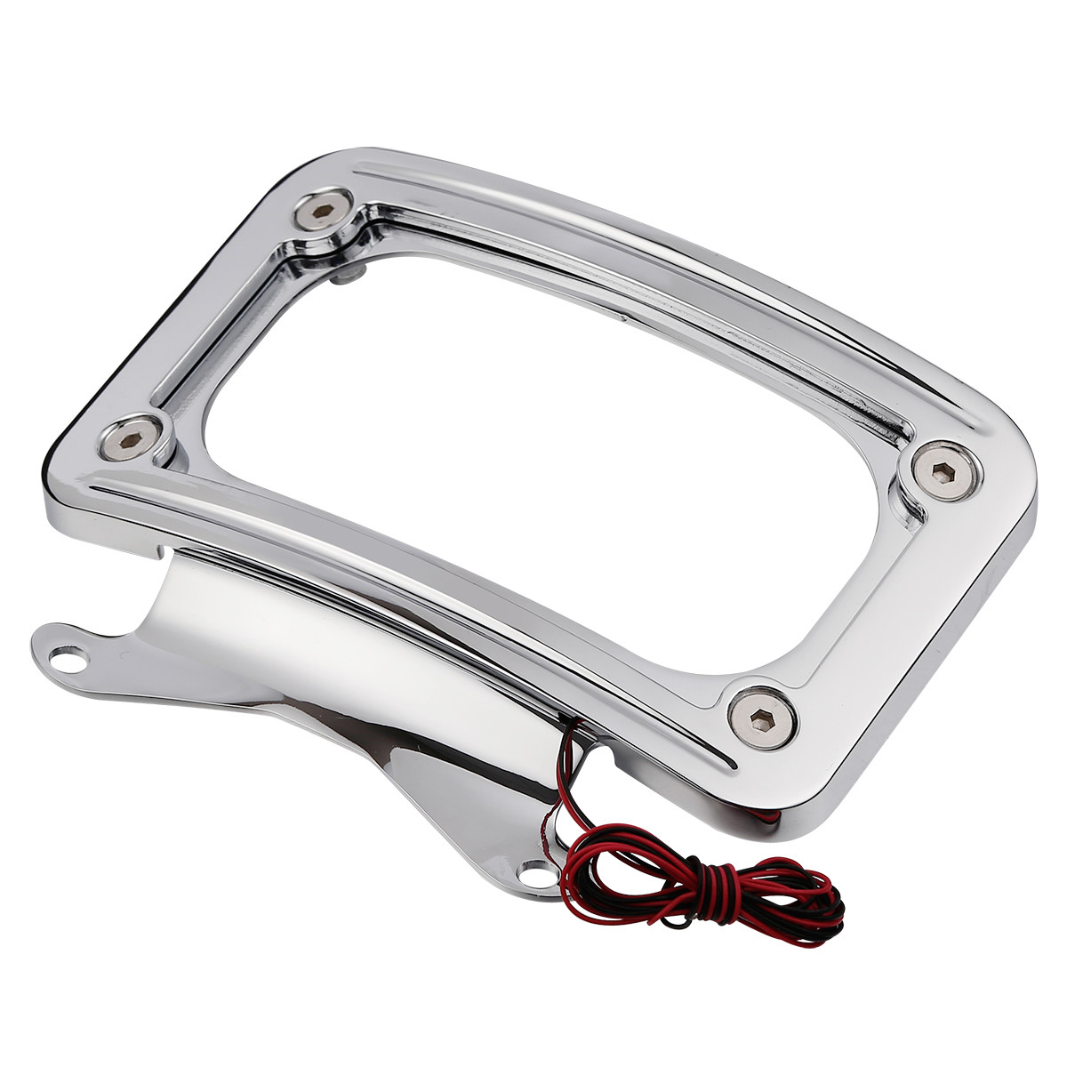Curved Laydown License Plate Mount Frame Light For Harley Road King Street Glide