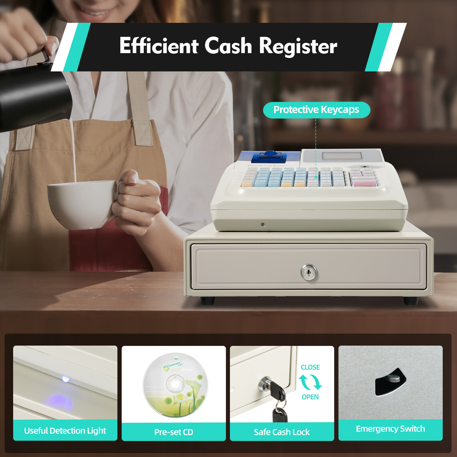 NEW Electronic Cash Register 48 Keys Cash Management System with Thermal Printer