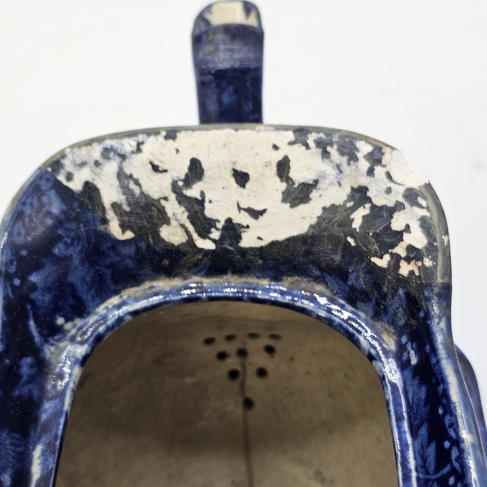 Historical Dark Blue Staffordshite Teapot Winter Sleigh Scene Circa 1825